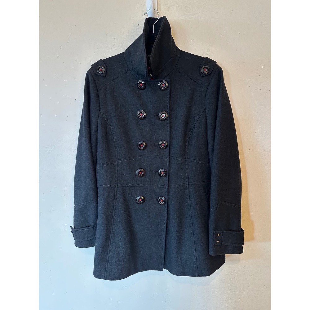 Vintage Miss Sixty M60 Black Wool Blend Peacoat Red Satin Lining Gothic Y2K XL